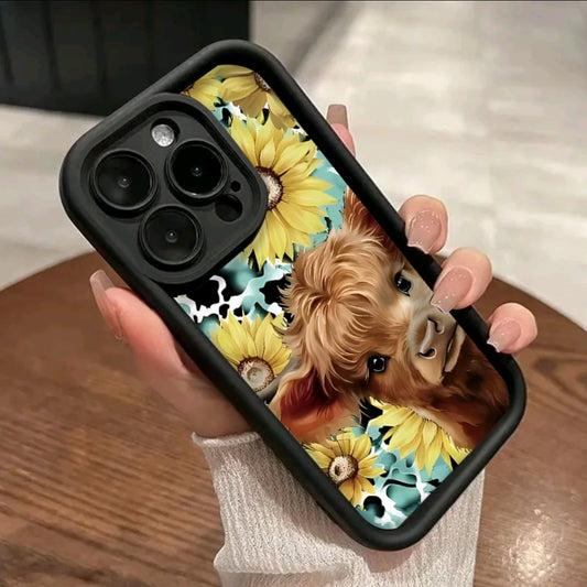 Funda de Teléfono TPU con Patrón de Vaca de las Tierras Altas para iphone 16 15 14 Pro Max 13 12 11 XR XS PluS, a Prueba de Golpes, Protección Completa de Cámara, Cubierta de silicona Delgada y Duradera Funda Protectora para Smartphone