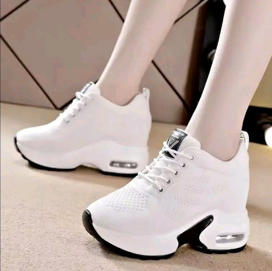 Zapatos de mujer. Zapatilla deportiva casual de cuña para mujer con suela gruesa para mayor altura y malla transpirable. Cordones antideslizantes, ligero y cómodo, punta redonda, versátil. Calzado deportivg casual para exteriores