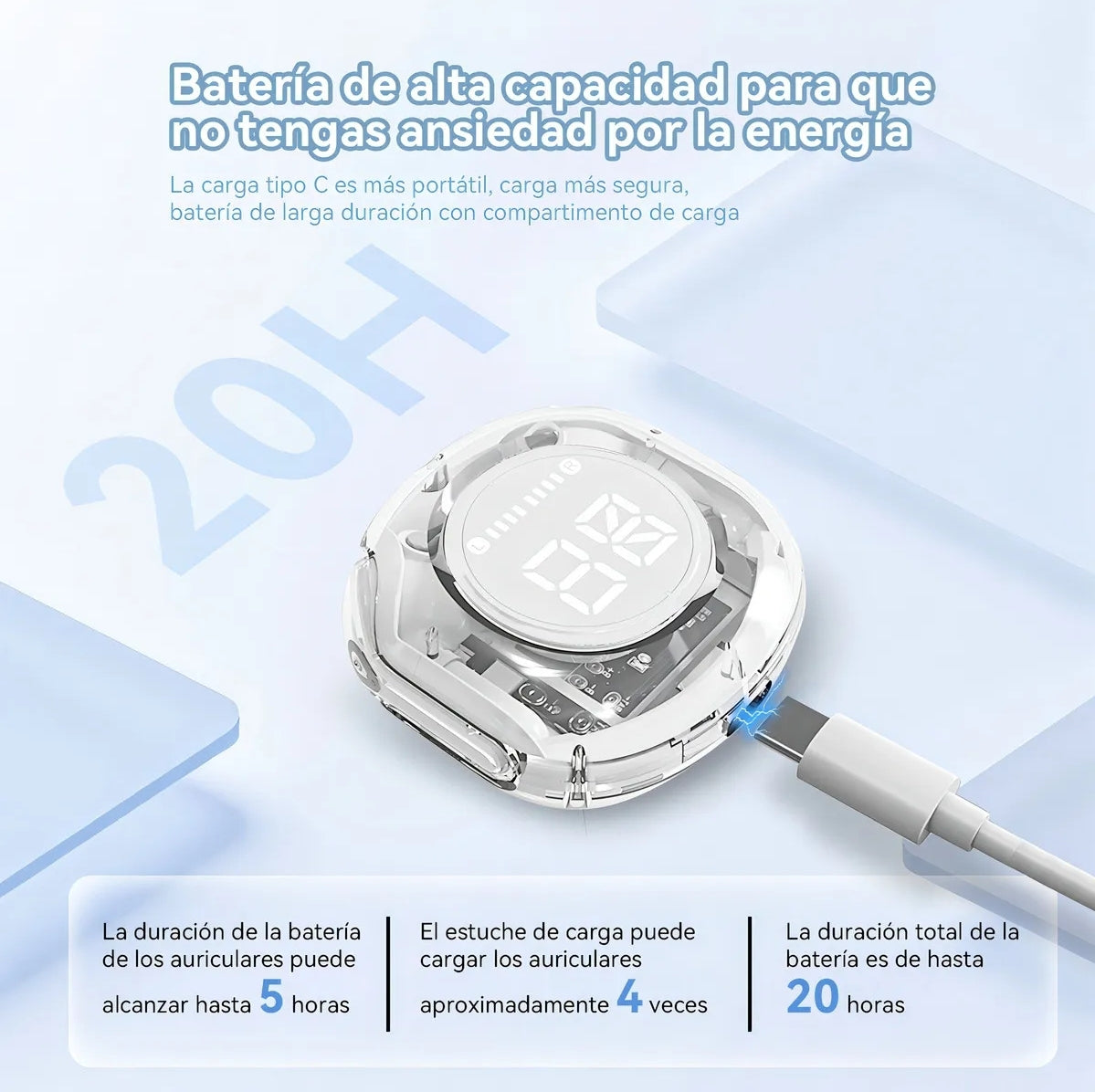 Audifionos Bluetooth 5.3 In-ear Con Pantalla Digital
