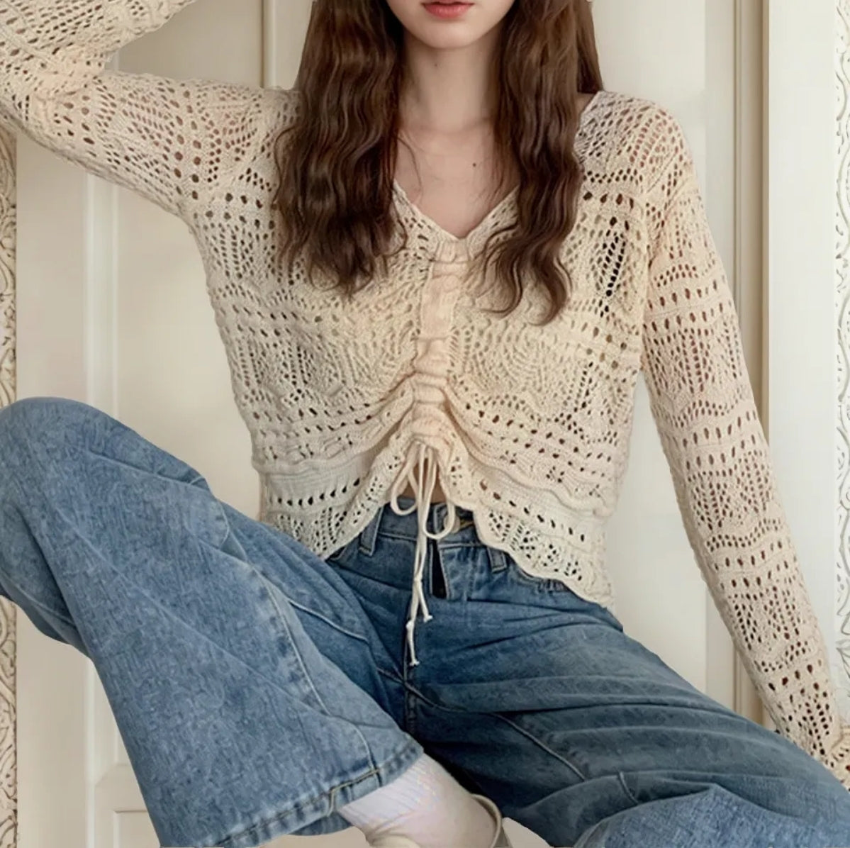 (🌍 PRODUCTO INTERNACIONAL) Suéter Tejido Crop Top Sólido Pulóver