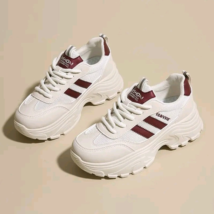 Zapatos de mujer. Zapatillas deportivas informales con cuña y suela gruesa para mujer, cómodas Y sencillas, con cordones punta redonda y malla transpirable. Zapatillas de running ideales para senderismo, montañismo, senderismo y viajes