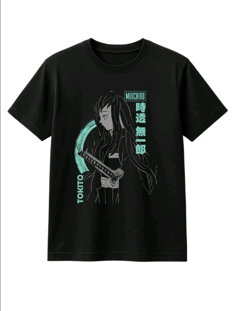 Playera Unisex Negra Muichiro Tokitol Camiseta holgada Estampada de anime, Ropa Urbana Streetwear, 100% Algodón, Manga Corta (Rabbit Man)