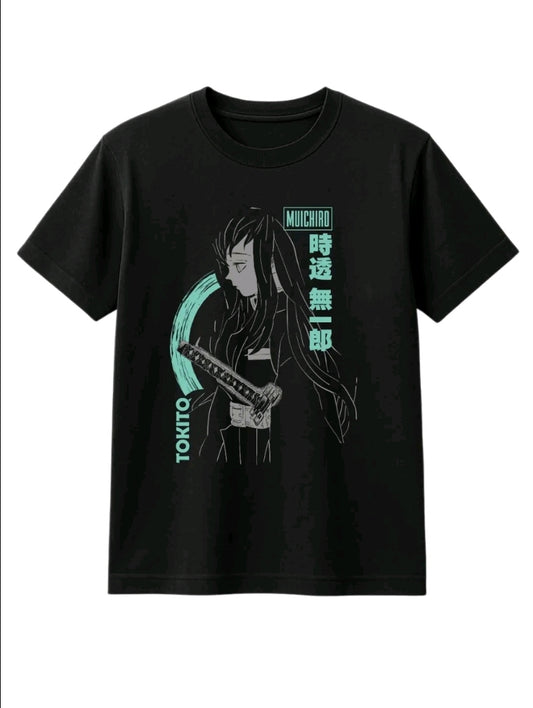 Playera Unisex Negra Muichiro Tokitol Camiseta holgada Estampada de anime, Ropa Urbana Streetwear, 100% Algodón, Manga Corta (Rabbit Man)