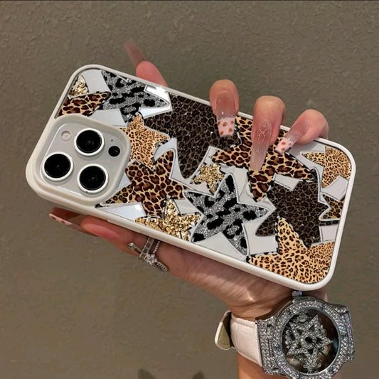 Funda Magnética Premium para iPhone1/12/13/14/15/16/promax con estampado de leopardo v estrella de cinco puntas, diseño y2k, compatible con MagSafe, anti-t -caída, Springtok > ulitra-delgado! Perfecto para uso diario, protector de pantalla, resistenc