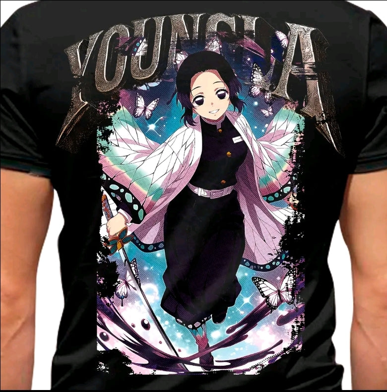 Camiseta con estampado de YOUNGLA ANIMES CAZADOR DE DEMONIOS-camiseta negra-100% Algodón
