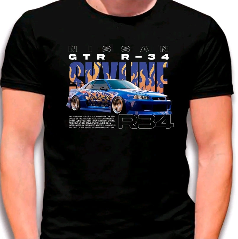 Camiseta con estampado de AUTOS-V4 Diseño relajado estilo street-casual-camiseta negra-100% Algodón