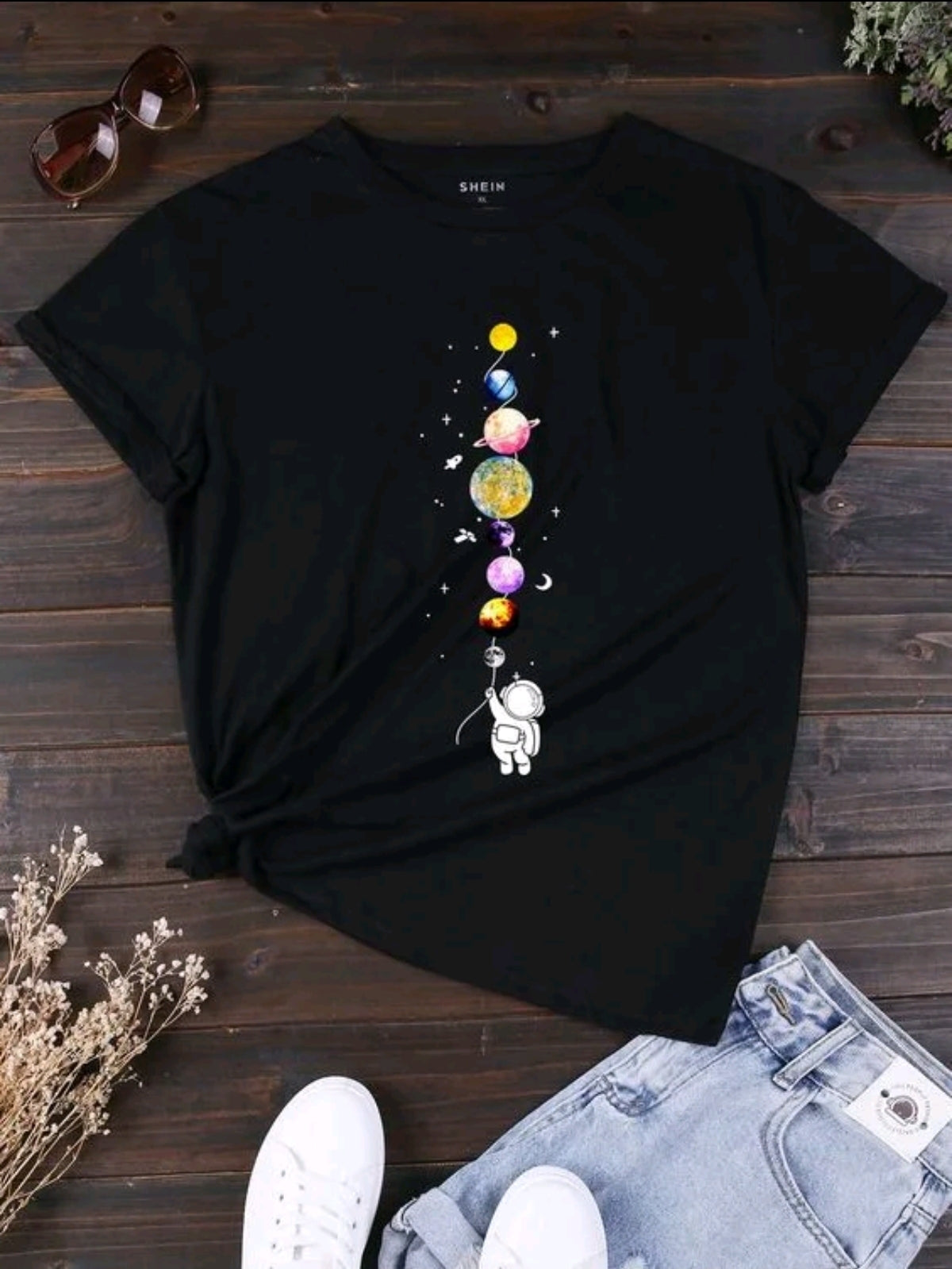 Camiseta De Cuello Redondo Con Estampado De astronauta planetas Camiseta De Manga Corta Casual Para Primavera Y Verano, Ropa De Mujer
