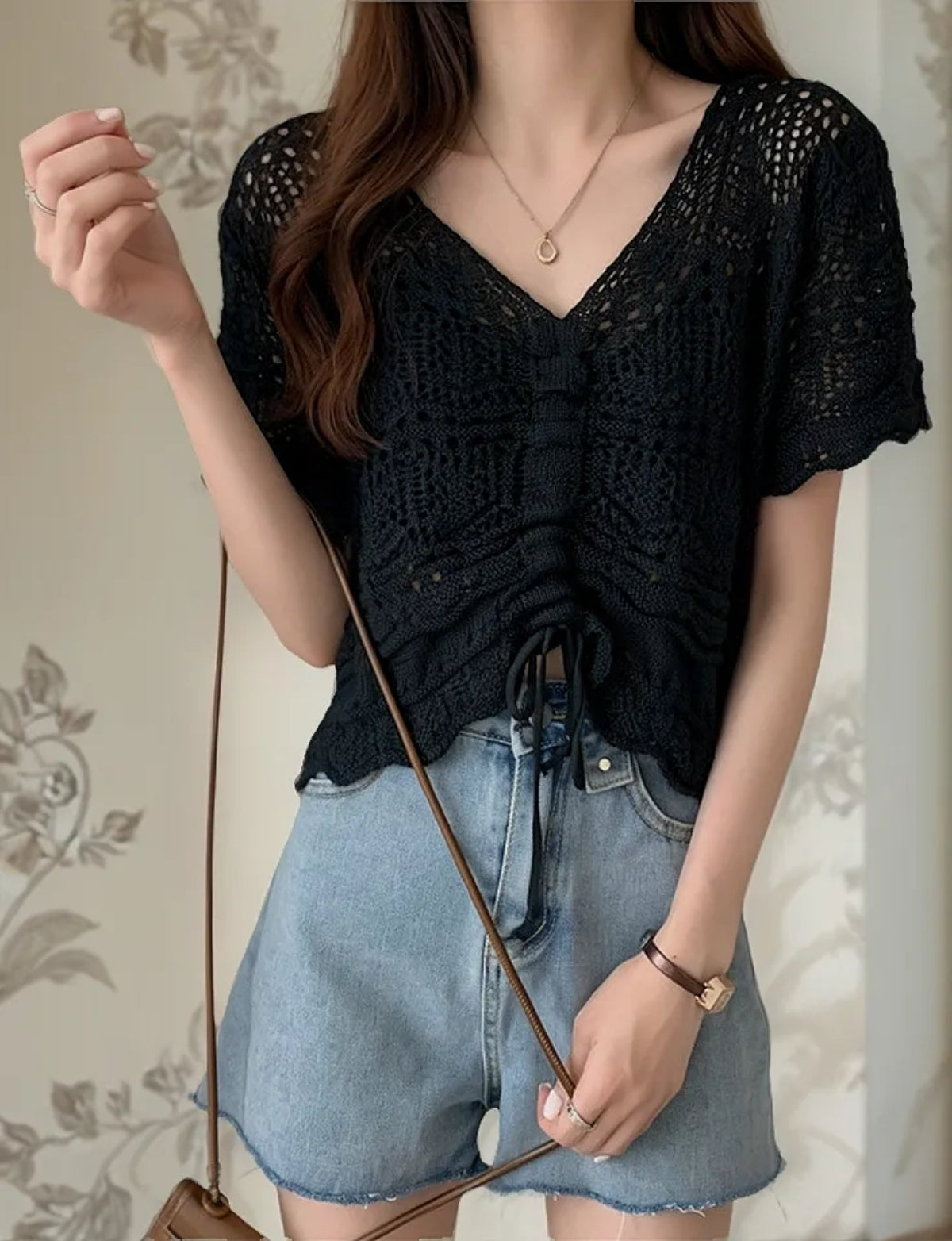 (🌍 PRODUCTO INTERNACIONAL) Suéter Tejido Crochet Hueco Manga Larga Sólido Elegante