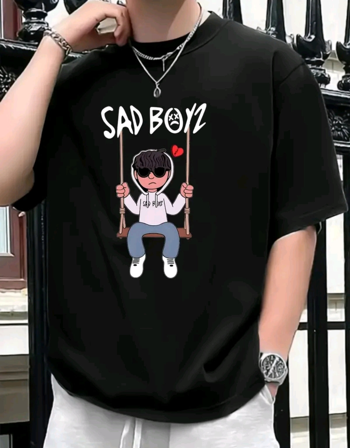 Camiseta De Cuello Redondo Con Estampado De sad boys , Camiseta De Manga Corta Casual Para Primavera Y Verano, Ropa De Mujer
