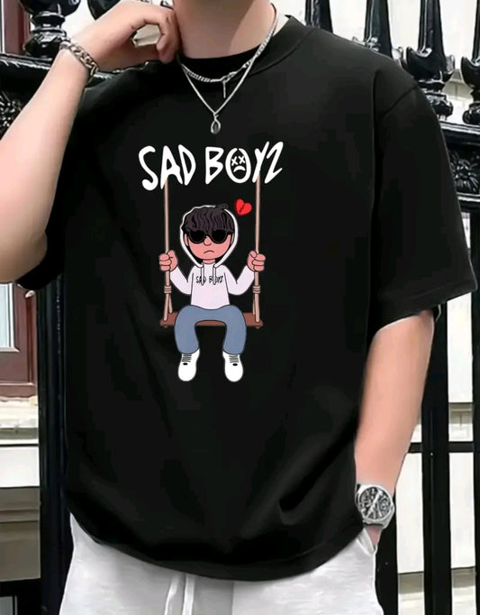 Camiseta De Cuello Redondo Con Estampado De sad boys , Camiseta De Manga Corta Casual Para Primavera Y Verano, Ropa De Mujer