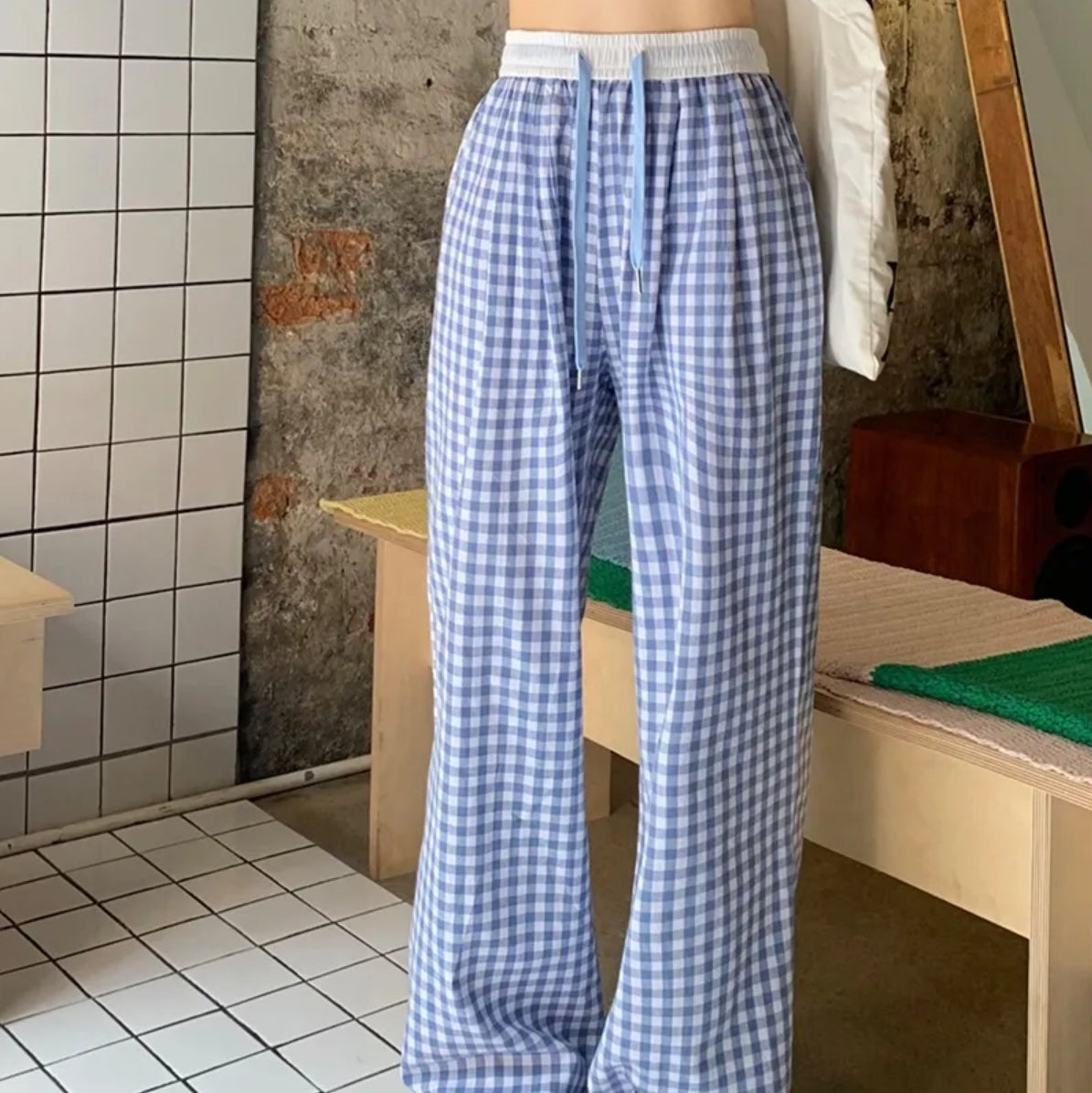 (🌍 PRODUCTO INTERNACIONAL) Pantalones Anchos Cuadros Mujer Rosas Casuales Mx