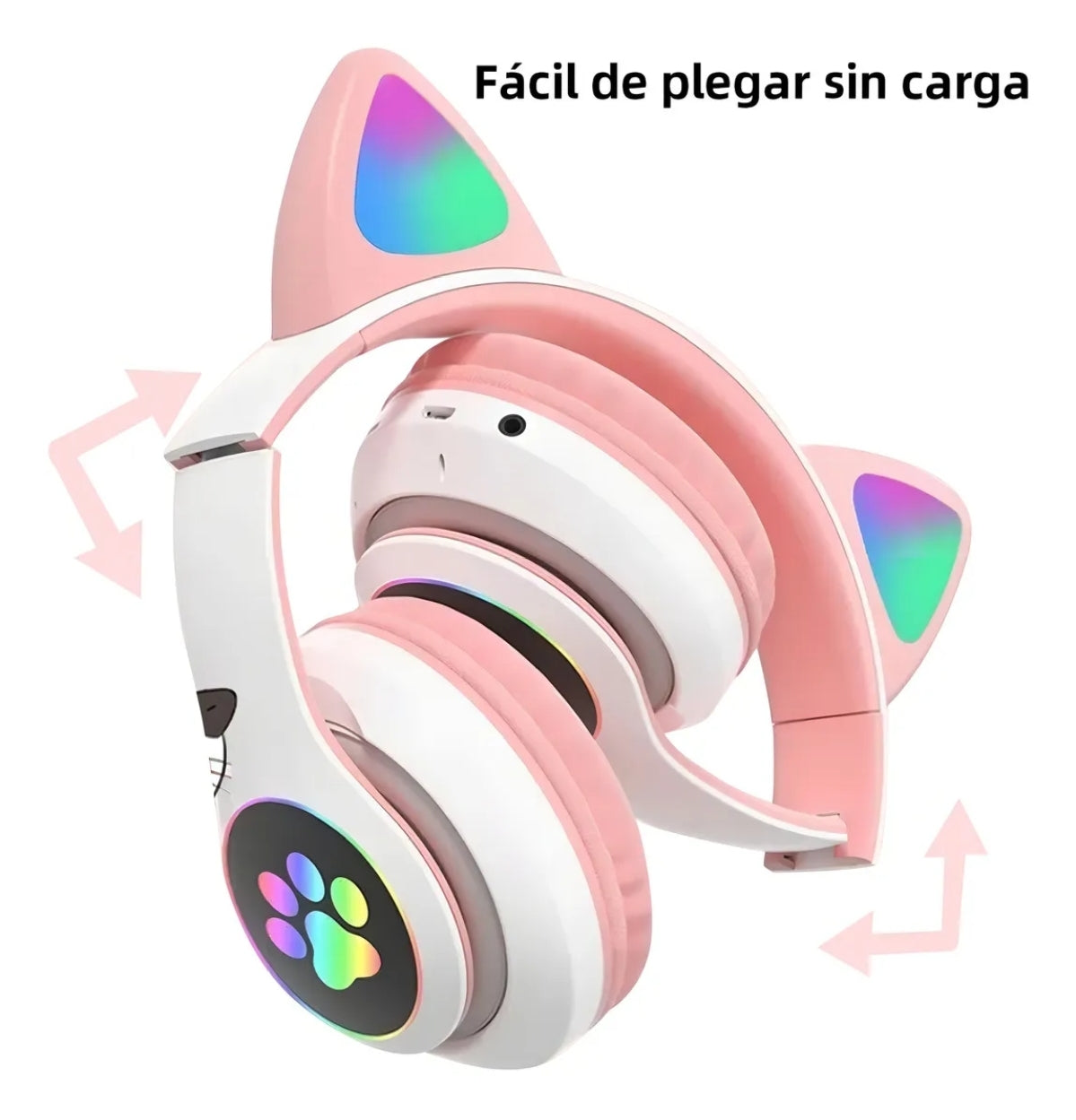 Audifono Inalámbrico Bluetooth Led Auriculares De Diadema Gamer Stn28 Color Rosa