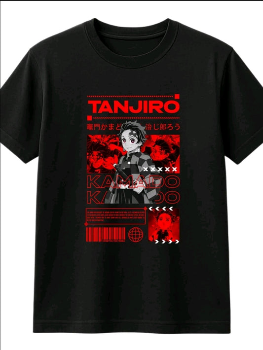 Playera Unisex Negra Tanjiro Kamado | Camiseta holgada Estampada de anime, Ropa Urbana Streetwear 100% Algodón, Manga Corta (Rabbit Man)