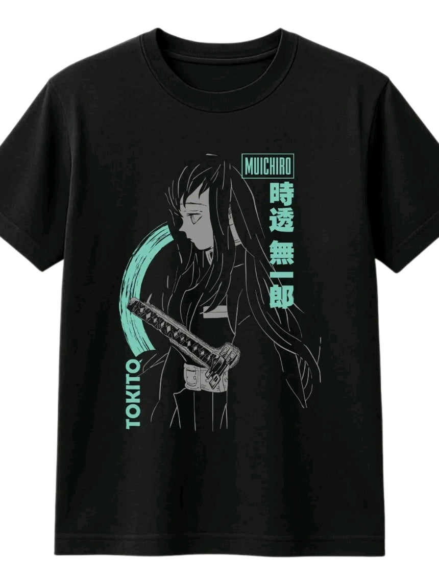 Playera Unisex Negra Muichiro Tokitol Camiseta holgada Estampada de anime, Ropa Urbana Streetwear, 100% Algodón, Manga Corta (Rabbit Man)