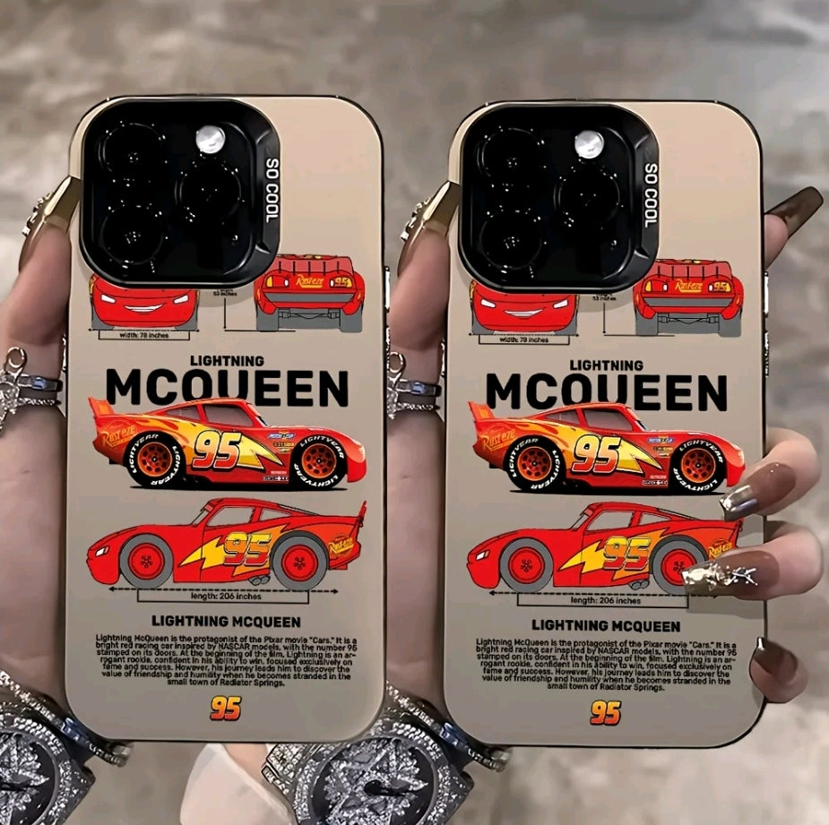 Funda de Teléfono con Logo de Cars Lightning McQueen 95 para iphone 16, 15, 14, 13, 12, 11 Pro Max, X, XR, XS Max, 8, 7 Plus - Cubierta Trasera Mate Antigolpes, Cubierta Trasera Suave Transparente Anticaídas, Funda de Lightning Mcqueen