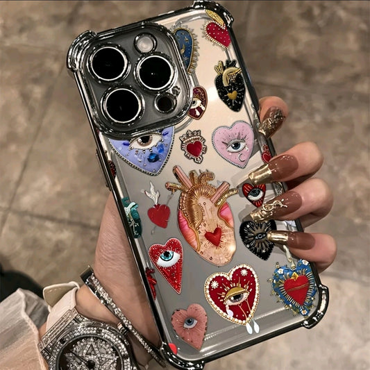Fundas para Teléfono con Patión de Ojo Turco Completo Pantala, Adecuadas para iphone 16 E 15 14 PLUS 13 PRO MAX 12 PRO 11 Pro Max , Cubierta Trasera Suave y Transparente Antigolpes