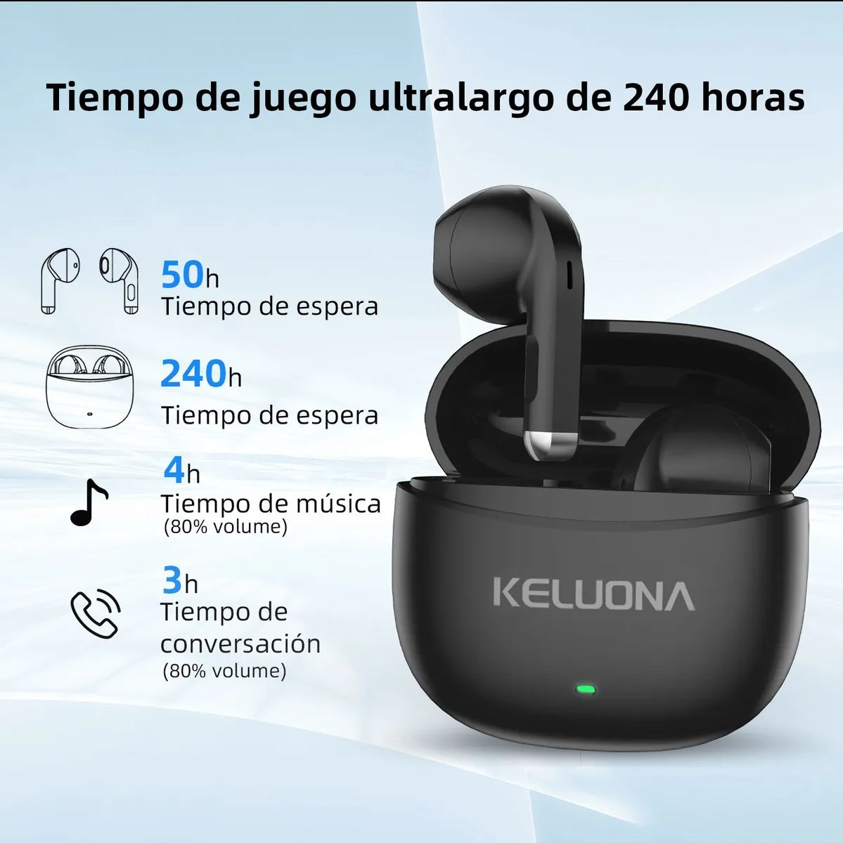 Audifonos In-ear lnalámbricos Keluona Kt10 Bluetooth V5.4 Color Negro