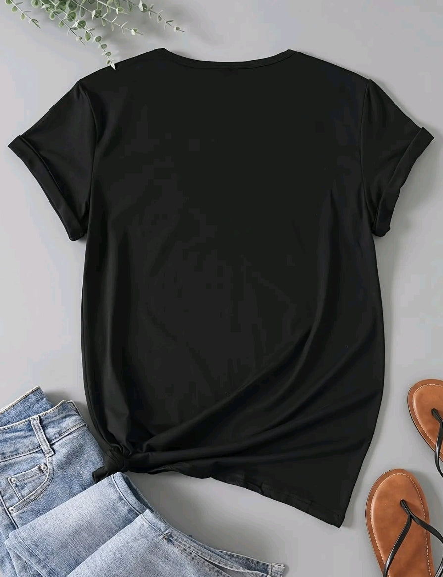 Blusa casual de estilo callejero de moda con cuello redondo, manga corta y estampado de dibujos animados