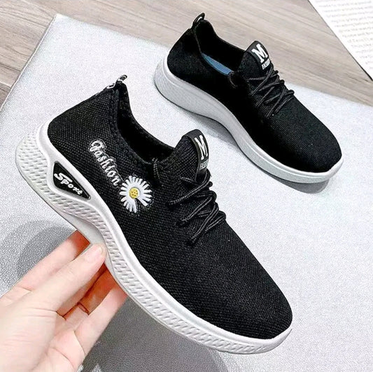 Zapatos deportivos casuales para mujer, estampado con cordones, malla transpirable, suela gruesa ntideslizante, punta redonda cómoda, ligeros y versátiles, zapatos deportivos casuales para exteriores