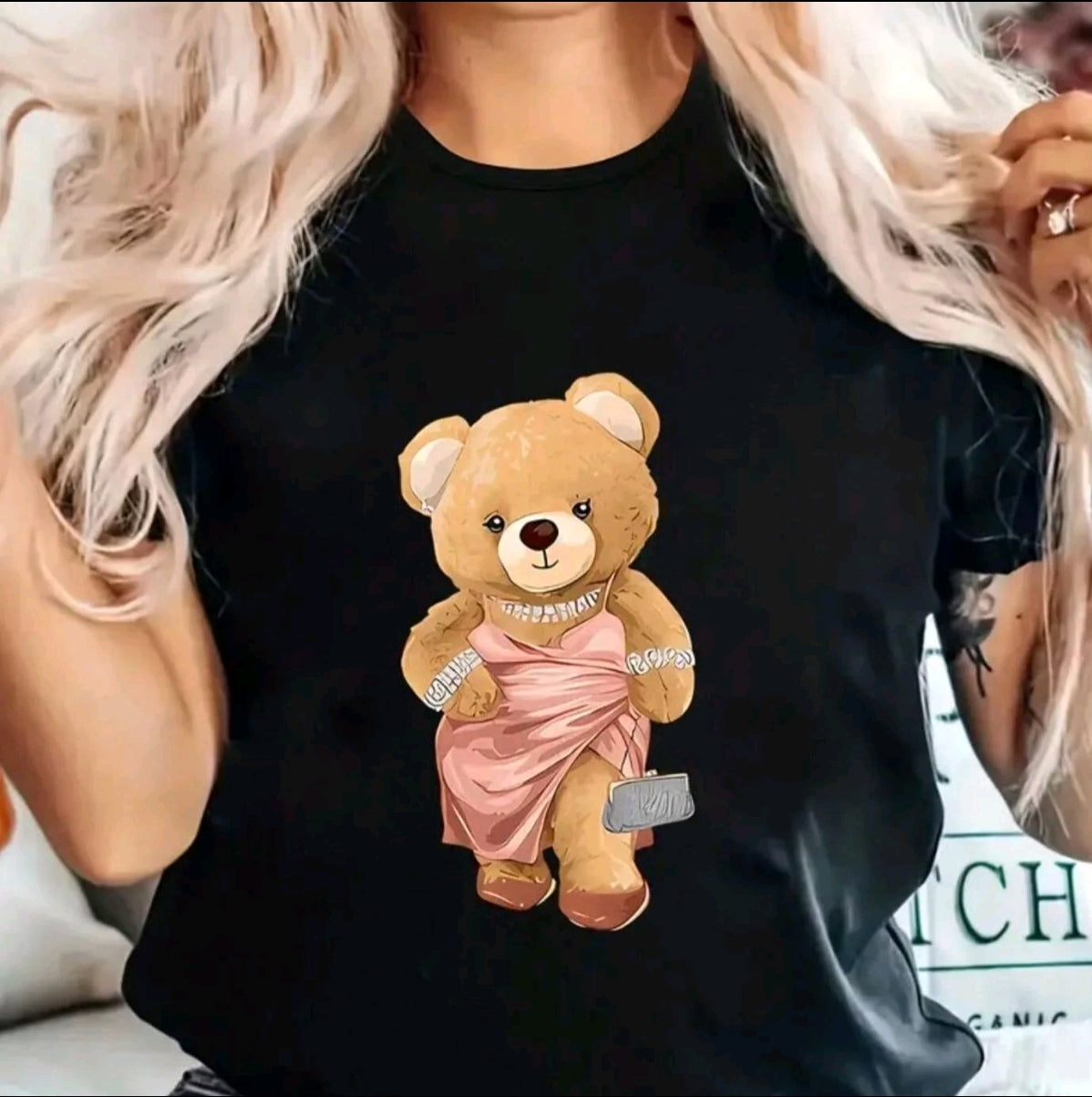 Playera Estampada De 0so De Caricatura, Cuell Redondo Casual De Manga Corta Para Primavera 'Y Verano, Ropa De Mujer