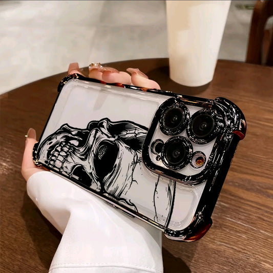 Funda de Calavera Negra Adecuada para iphone 16 15 14 13 12 11 Pro Max X XR XSMAX 8 7 PlUs, Cubierta Trasera Transparente Suave a Prueba de Golpe