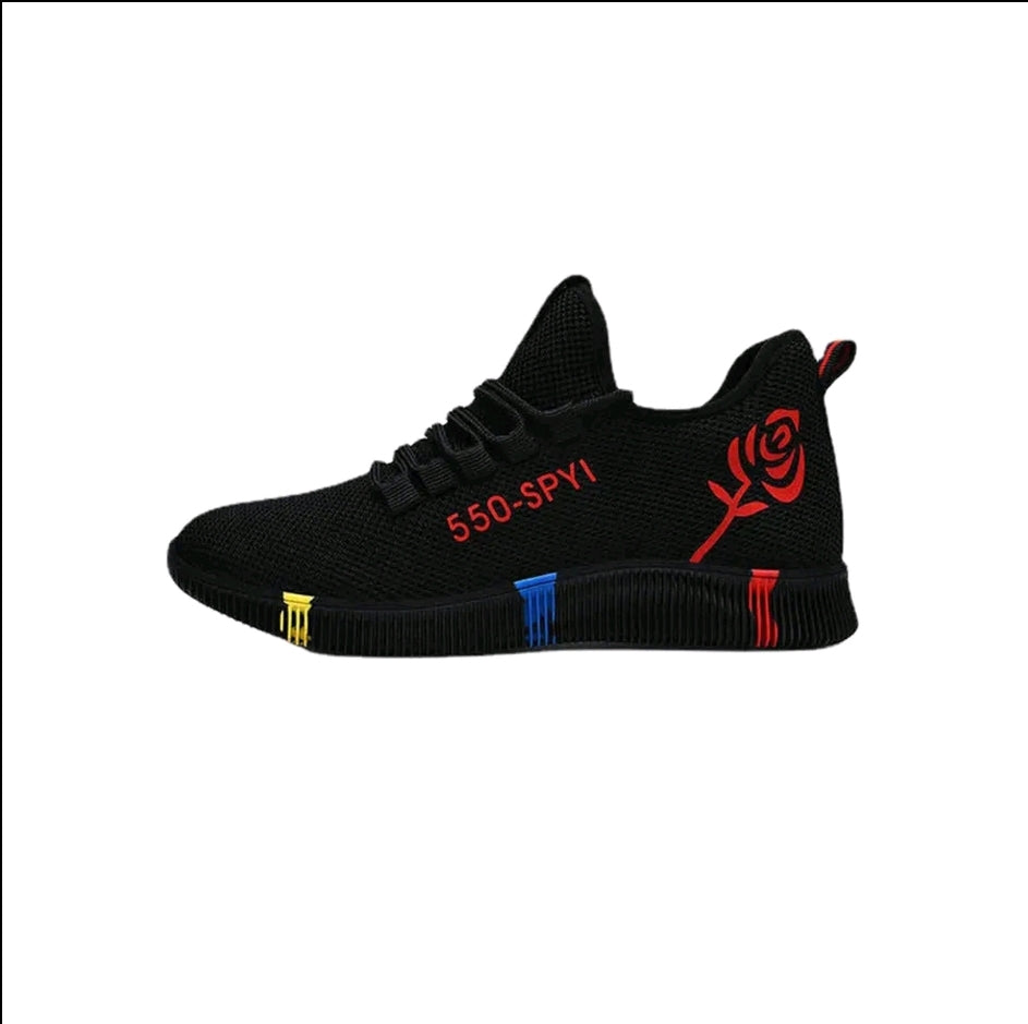 zapatillas casuales de mujer Superficie de malla tejida con mosca, fondo grueso para evitar resbalones y fondo grueso para aumentar la altura. Estilo de punta redonda con números y letras impresos. Tecnologfa de y de suela acolchada, calzado deportivo inf
