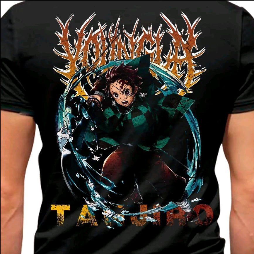 Camiseta con estampado de ANIMES TANJIRO- estilo desgastado, Diseño casual - 100% Algodón