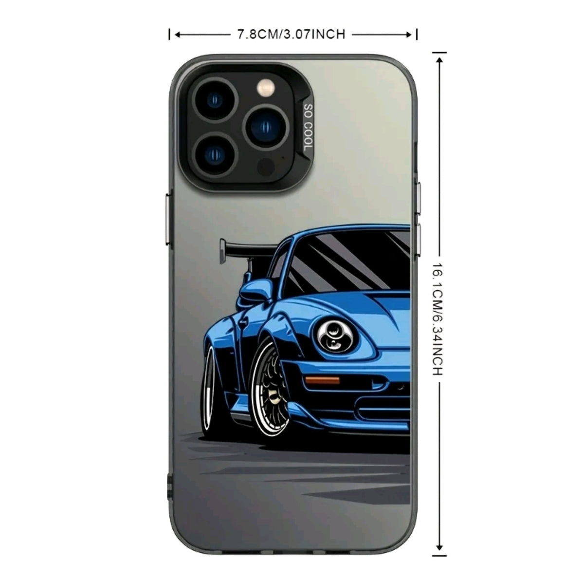 Un estuche de teléfono de impresión de carreras de anime azul plateado IMD colorido adecuado para Apple Series 11, 12, 13, 14, 15, 16 Pro Max
