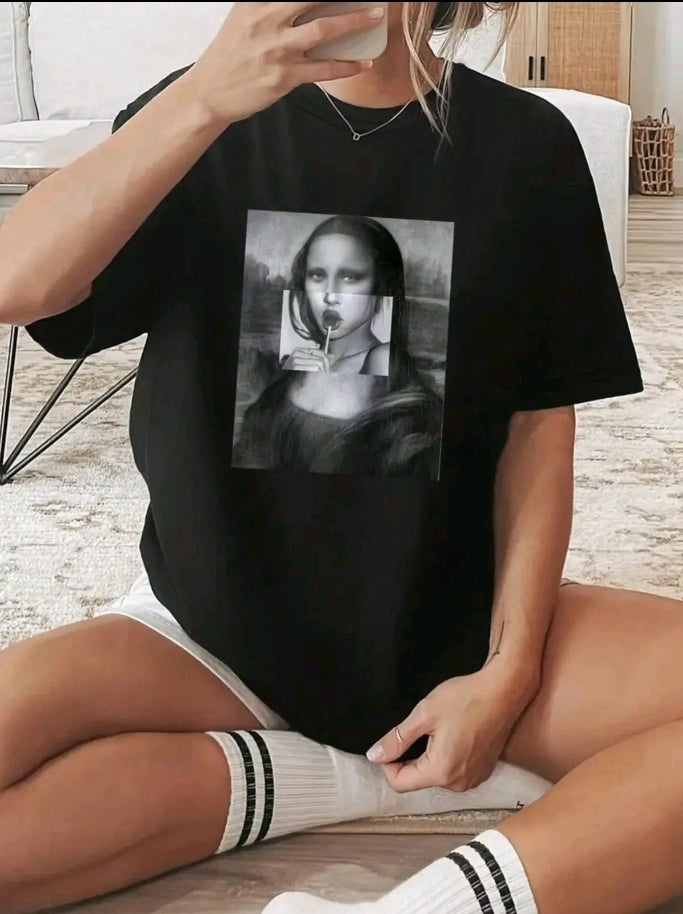 playera para mujer con estampado de Mujer cuello redondo de poliéster, manga corta, patrón de alfabeto, camiseta casual de verano para usar en casa