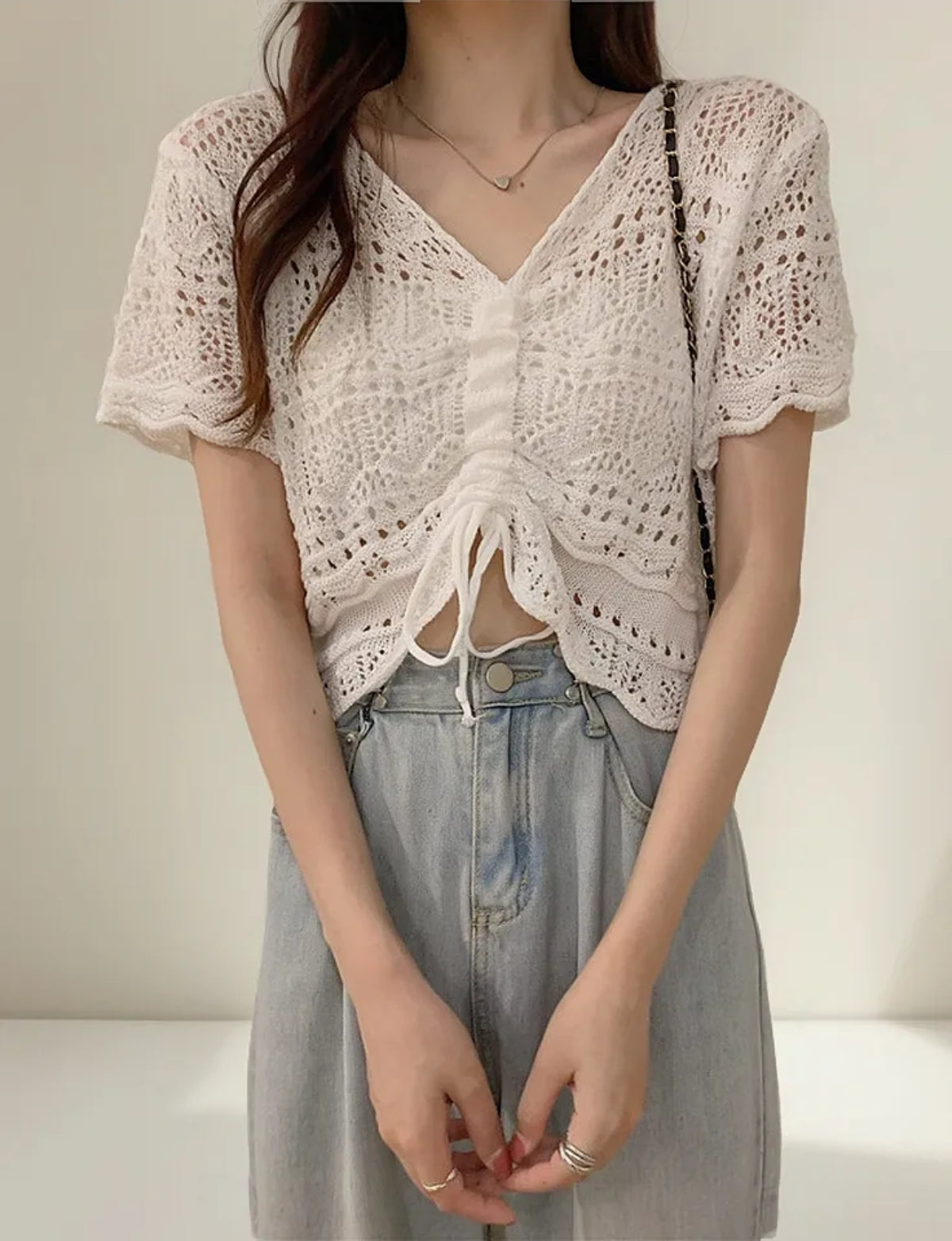 (🌍 PRODUCTO INTERNACIONAL) Suéter Tejido Crochet Hueco Manga Larga Sólido Elegante