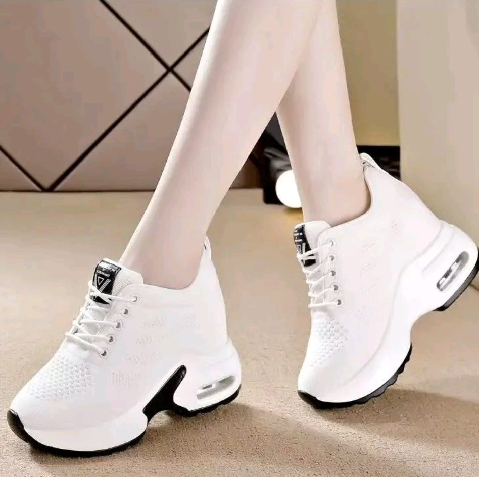 Zapatos de mujer. Zapatilla deportiva casual de cuña para mujer con suela gruesa para mayor altura y malla transpirable. Cordones antideslizantes, ligero y cómodo, punta redonda, versátil. Calzado deportivg casual para exteriores