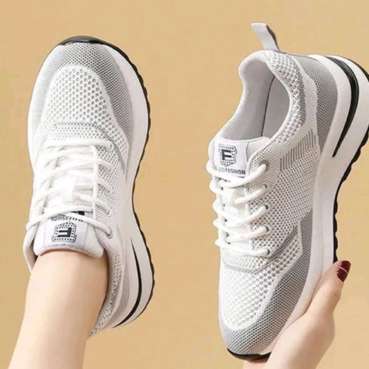 Zapatillas deportivas casuales para mujer Diseño de malla transpirable para una comodidad liviana Tecnología de suela acolchada, suela baja suave, suela antideslizante, cordones. Zapatillas casuales de exterior de primera calidad