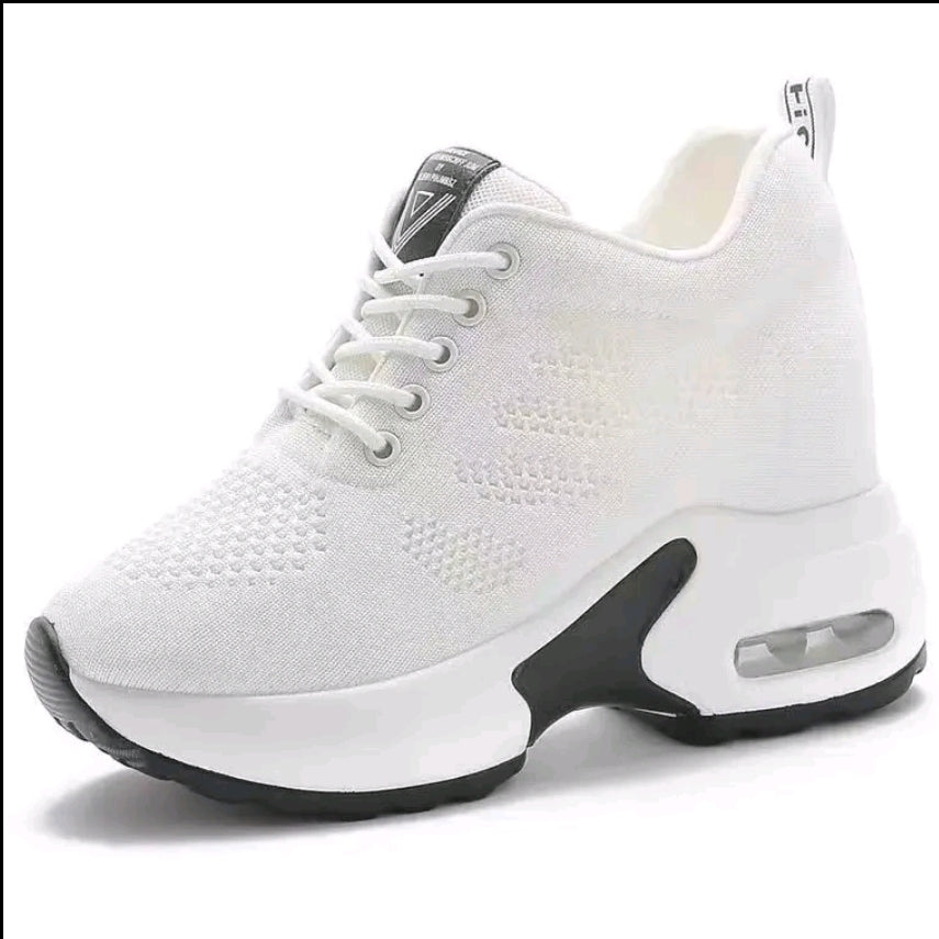 Zapatos de mujer. Zapatilla deportiva casual de cuña para mujer con suela gruesa para mayor altura y malla transpirable. Cordones antideslizantes, ligero y cómodo, punta redonda, versátil. Calzado deportivg casual para exteriores