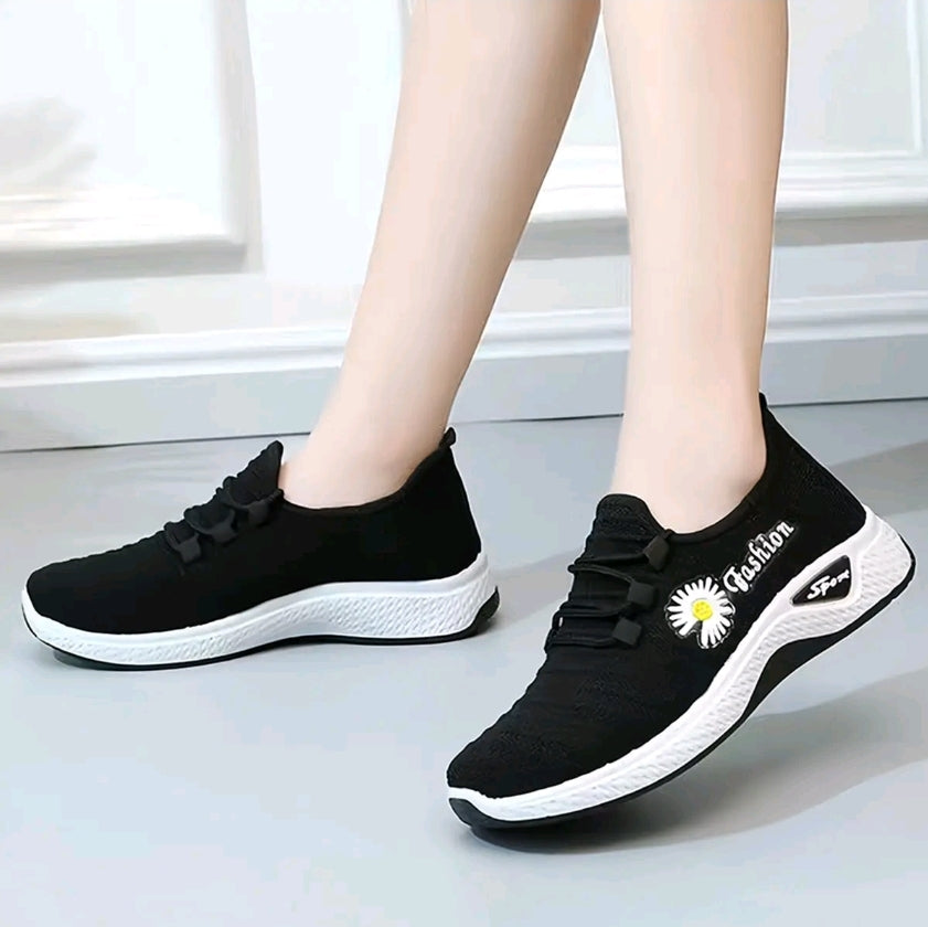 Zapatos deportivos casuales para mujer, estampado con cordones, malla transpirable, suela gruesa ntideslizante, punta redonda cómoda, ligeros y versátiles, zapatos deportivos casuales para exteriores