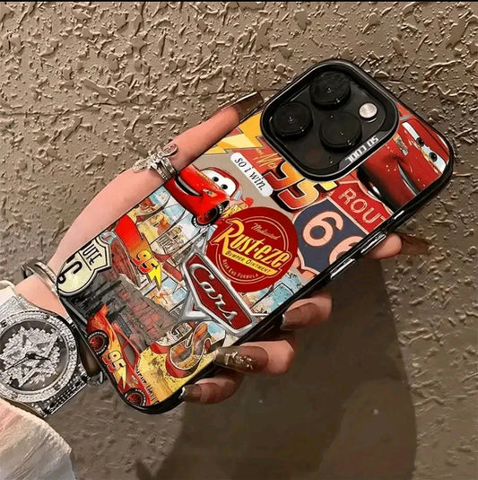 Funda de Teléfono Lightning McQueen para iphone 16 Pro Max/15 Pro/14 PLUS/13 Pro/12 Pro/12/1/1 Pro Max - Material, lmpresión de Graffiti, Carcasa Dura Plateada, Cubierta Protectora Antirrayas v a Prueba de Golpes, Funda Protectora Ultrafina