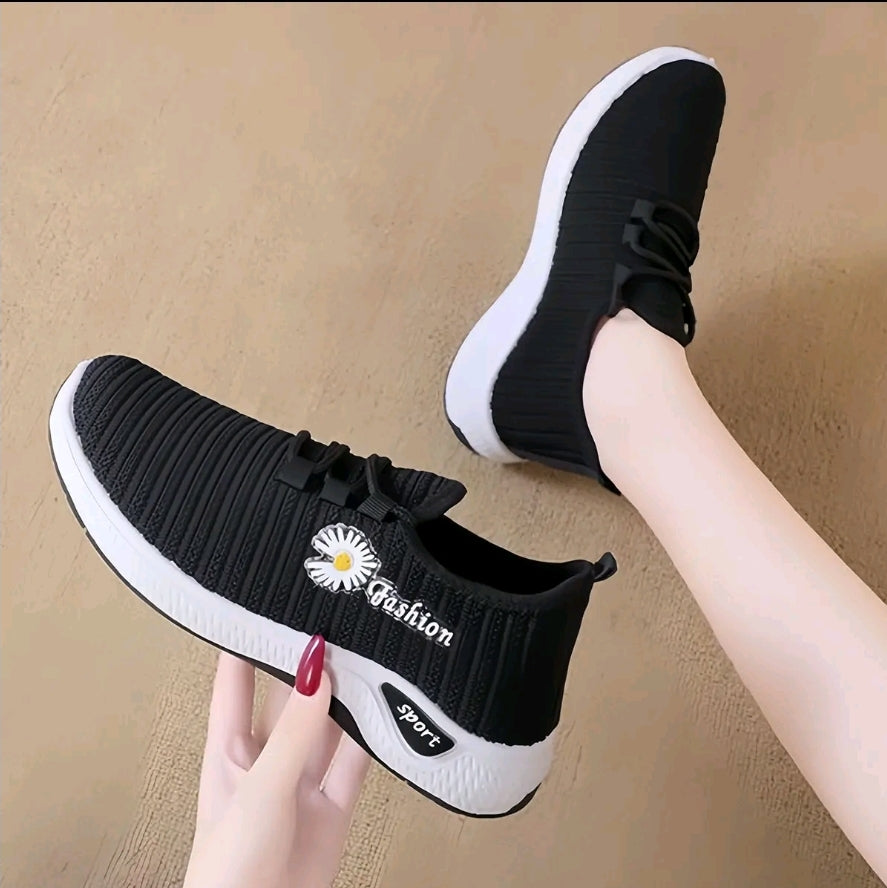 Zapatos deportivos casuales para mujer, estampado con cordones, malla transpirable, suela gruesa ntideslizante, punta redonda cómoda, ligeros y versátiles, zapatos deportivos casuales para exteriores