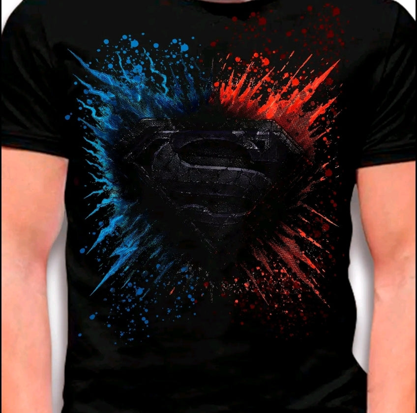 Camiseta con estampado de YOUNGLA ESCUDO SUPERHEROE COMICS , Diseño streetwear-100% Algodón