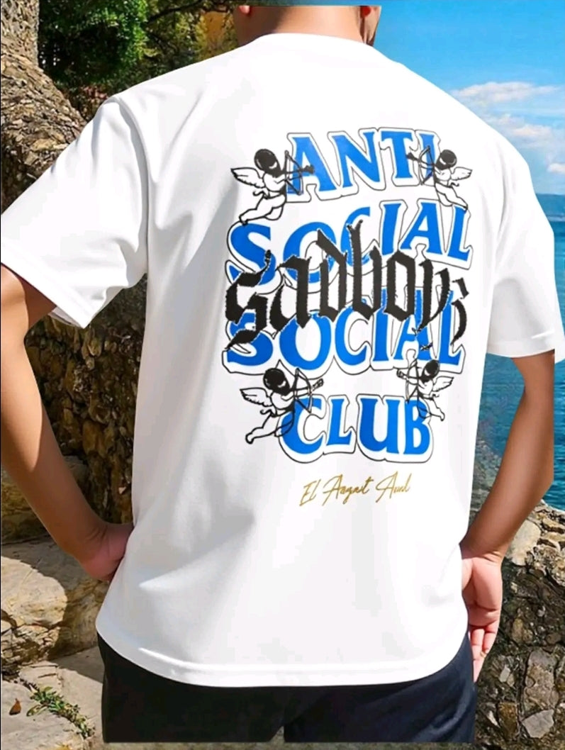 Playera Unisex Oversize Urbano Ant Social Club Sadboys - Letra Azul Angel