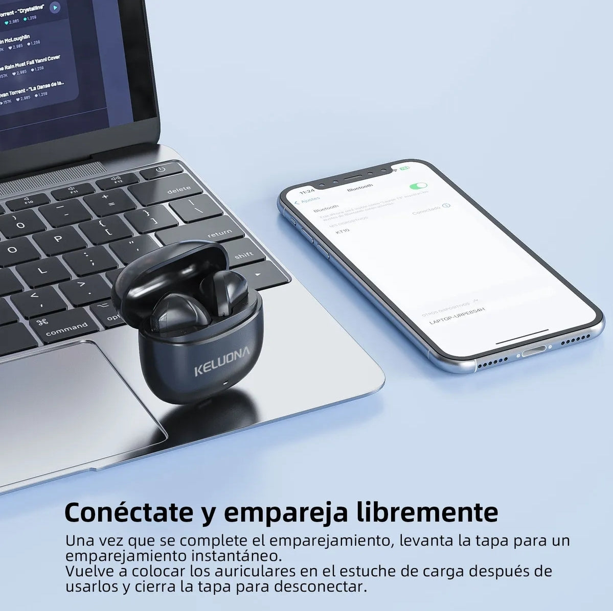 Audifonos In-ear lnalámbricos Keluona Kt10 Bluetooth V5.4 Color Negro
