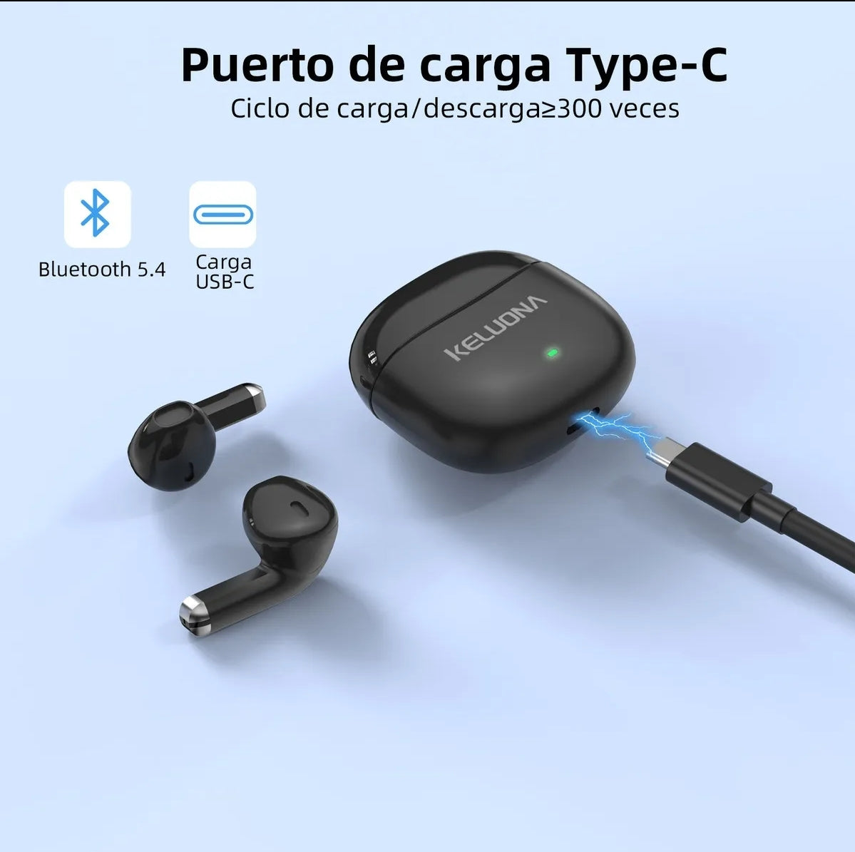Audifonos In-ear lnalámbricos Keluona Kt10 Bluetooth V5.4 Color Negro