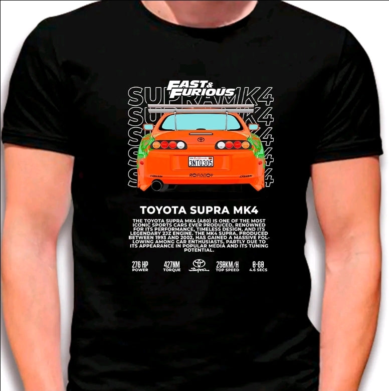 Camiseta con estampado de AUTOS-VELOCIDAD-V4 Diseño estilo street-casual-camiseta negra- 100% Algodón
