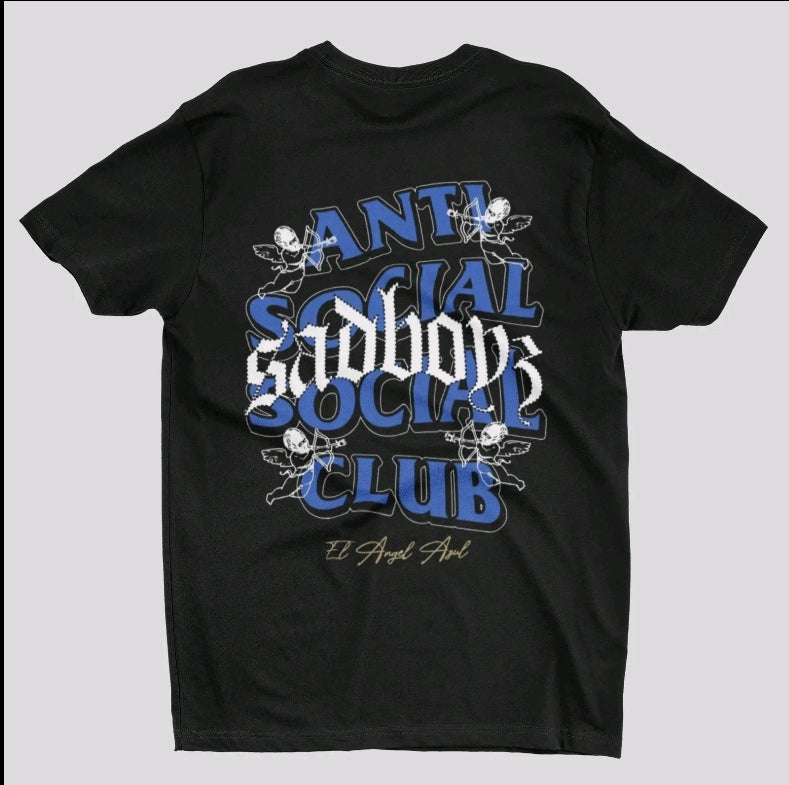 Playera Unisex Oversize Urbano Ant Social Club Sadboys - Letra Azul Angel