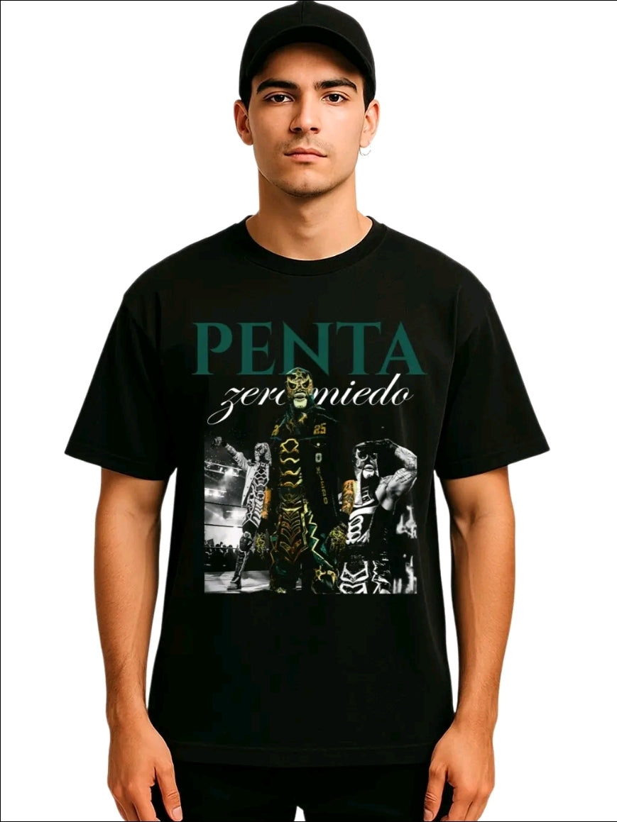 Playera Unisex Negra Penta | Camiseta holgada Estampada de luchador Penta zero m, Ropa Urbana Streetwear, 100% Algodón, Manga Corta (Rabbit Man)