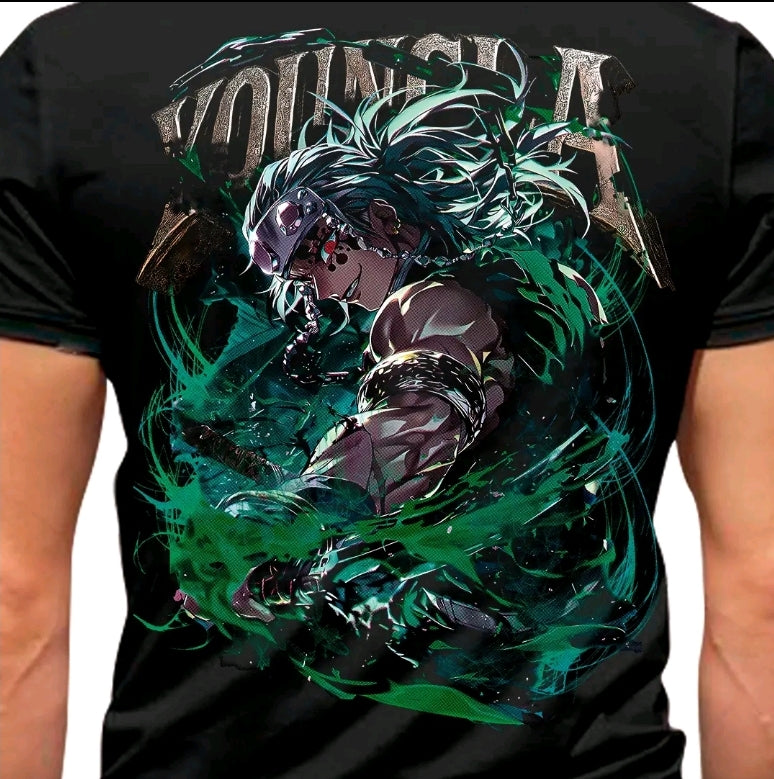 Camiseta con estampado de YOUNGLA ANIMES CAZADOR DE DEMONIOS-camiseta negra-100% Algodón
