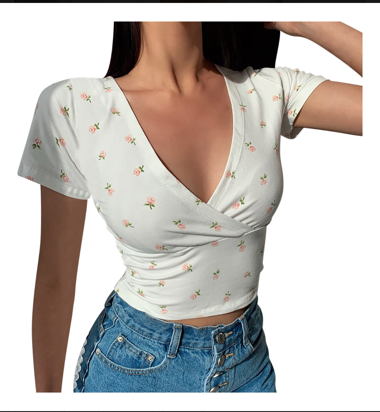 (🌎 PRODUCTO INTERNACIONAL) Shortnavel S Delgado Con Cuello En V, Estilo Retro, Estilo R