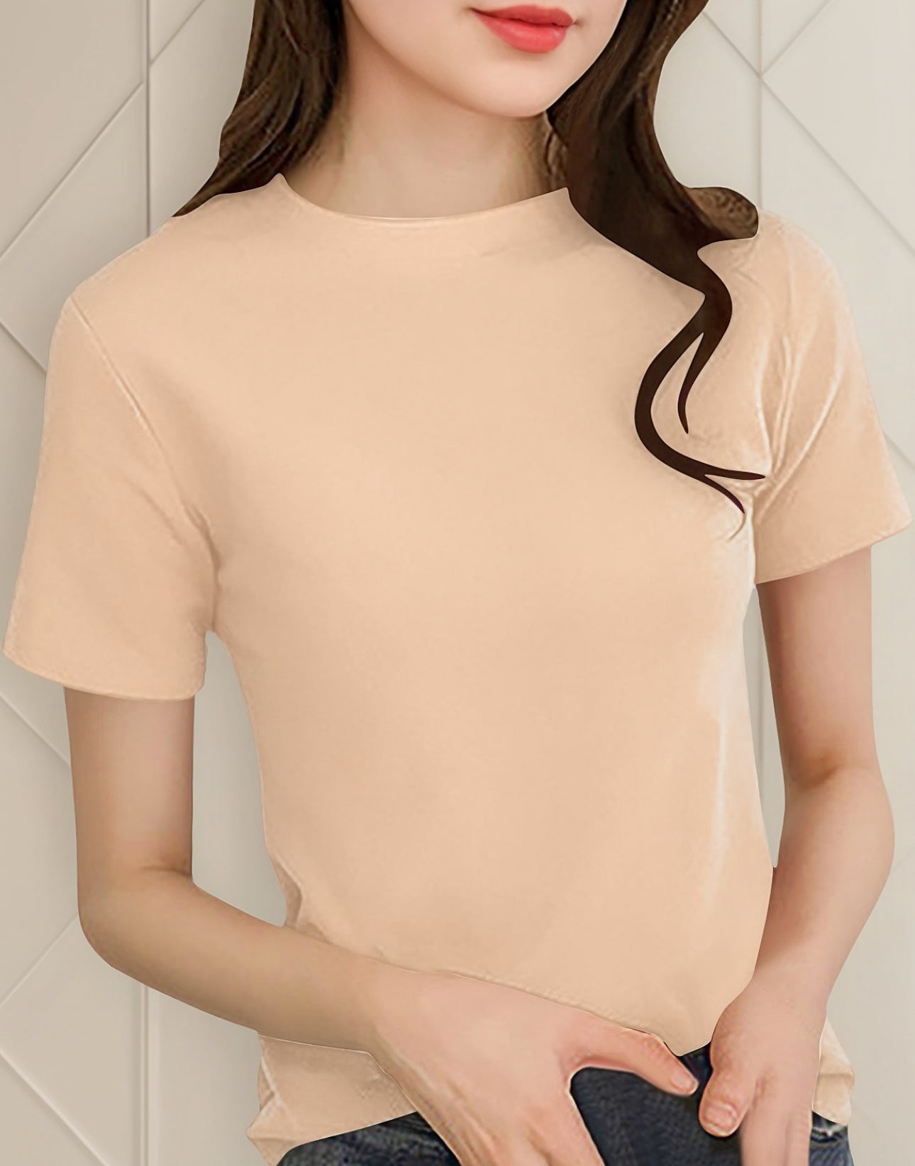 (🌎 PRODUCTO INTERNACIONAL) Suave Jersey De Manga Corta Con Cuello Redondo Y Cuello Redo