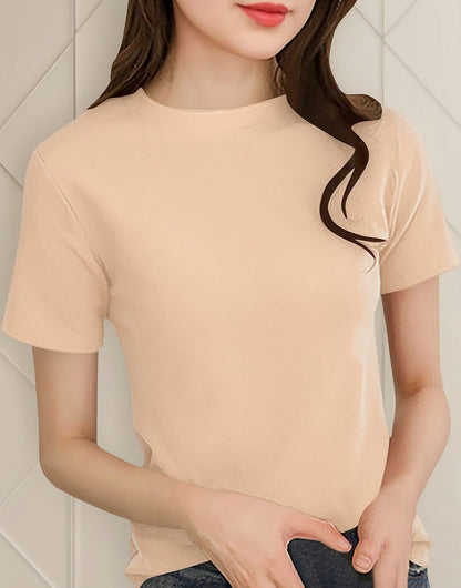(🌎 PRODUCTO INTERNACIONAL) Suave Jersey De Manga Corta Con Cuello Redondo Y Cuello Redo