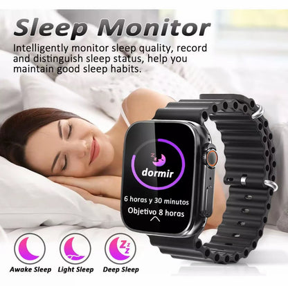 T800 1.99 smartwatch con pantalla súper grande, seguimiento de salud, notificaciones en tiempo real, pasos del ergometro