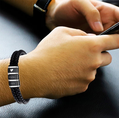 Soku Pulsera Personalizada Piel Acero Inoxidable Titanio Color 3 Nombres Diámetro 21 cm Largo 21 cm