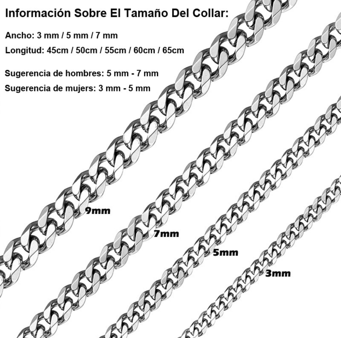 Collar Estilo Cubano Unisex De Acero Inoxidable Plateado